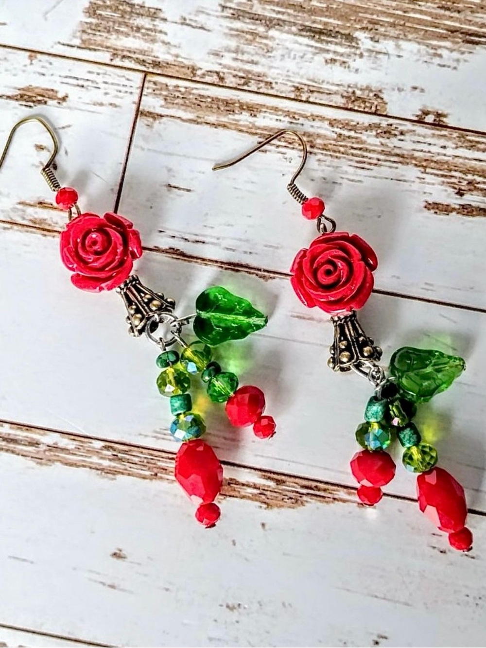 Victorian Rose Bouquet Beaded Earrings